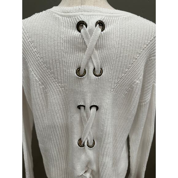 Lucky Brand White Lace Back Tie Sweater Size Medium Whimsy - Picture 3 of 16